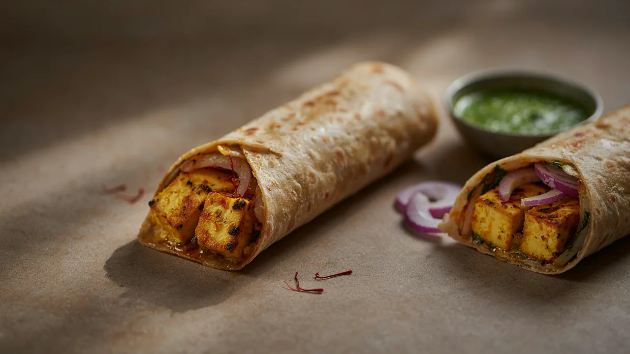 Saffron Paneer Kathi Roll Recipe