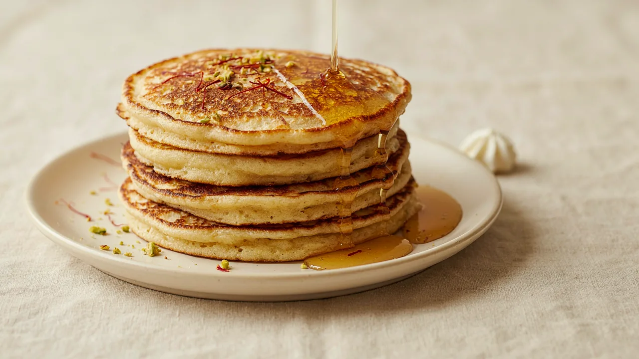 Saffron Pancakes with Saffron Syrup