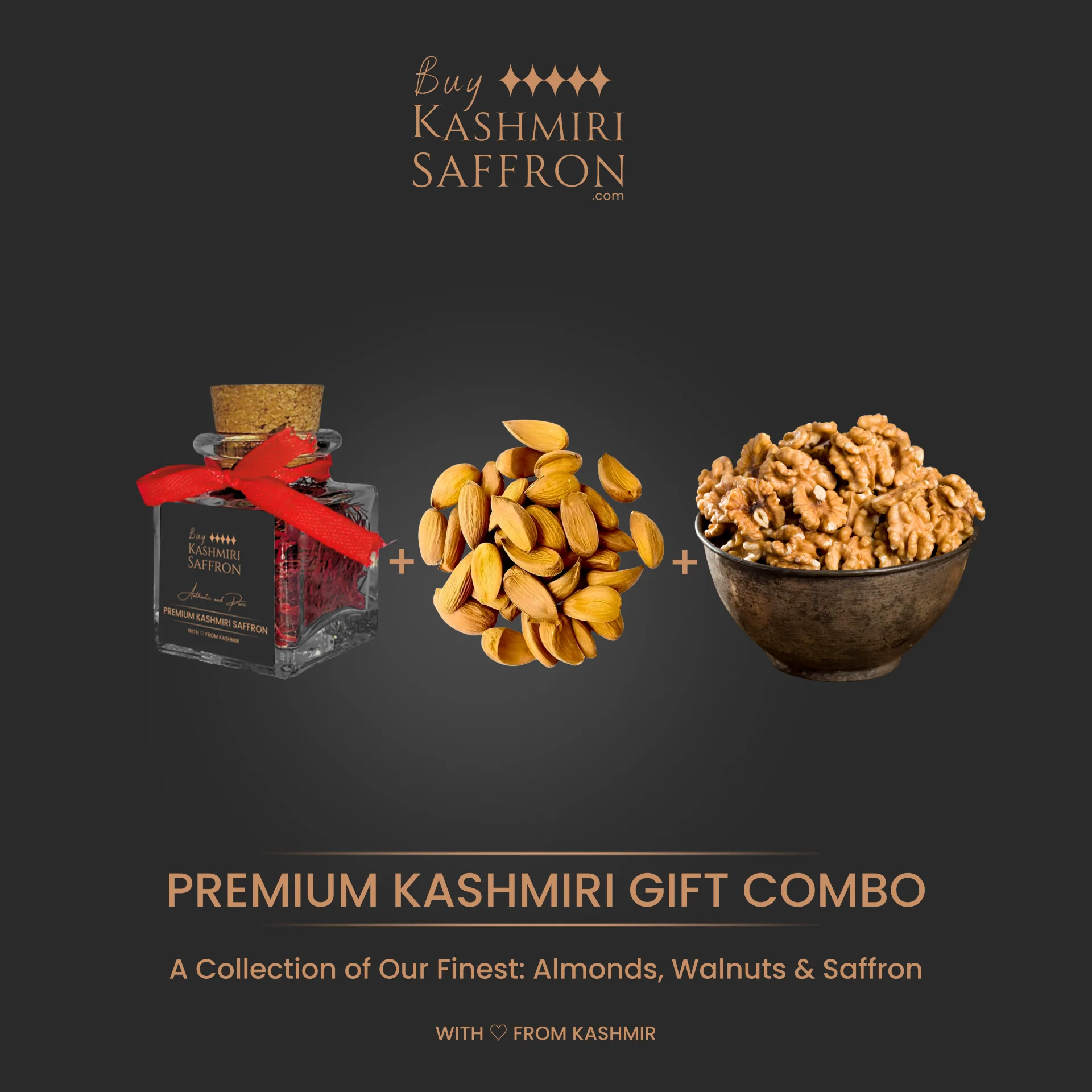 Saffron, Almond & Walnut Gift Combo (5gm Saffron + 500gm Almond + 500gm Walnut)