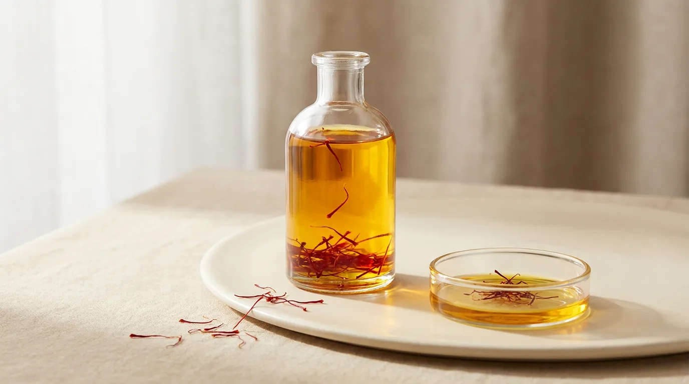 Kashmiri Saffron Oil in the Glass Jar