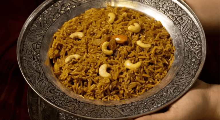 Kashmiri Saffron Modur Pulav with Dry Fruits and Ghee