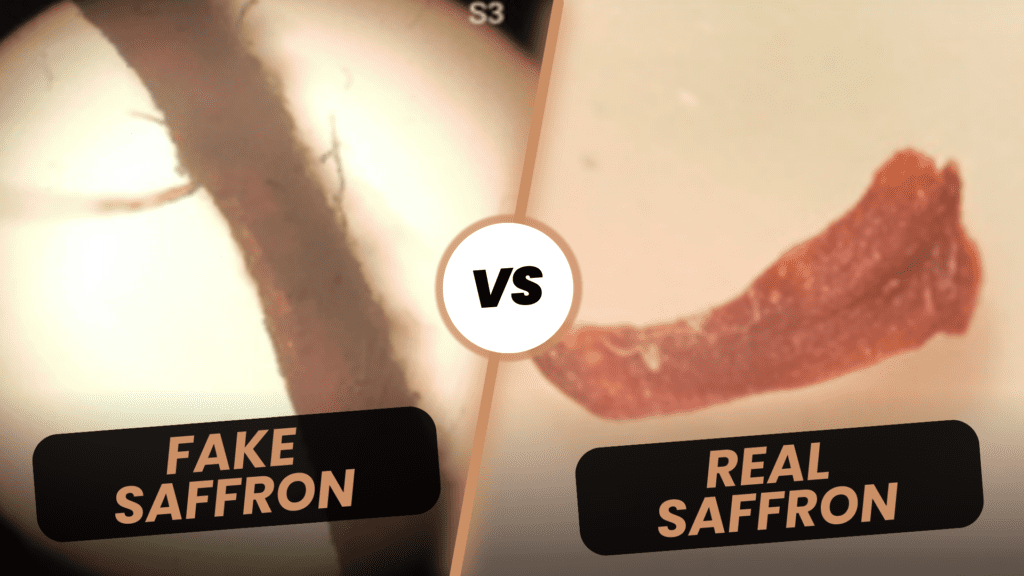real vs fake Kashmiri saffron under microscope